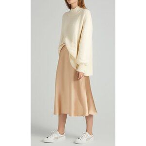 Haute  Monde Satin Midi Skirt With Elastic Waistband In Champagne Gold Tone m